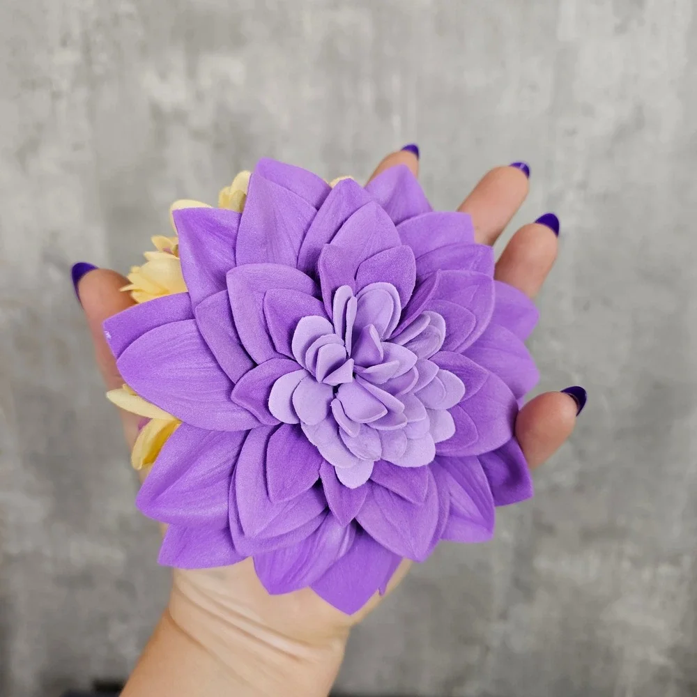 Floral Hair Clip Purple Yellow Dahlia Flower‎ Fascinator Wedding Races Tiki VLV
